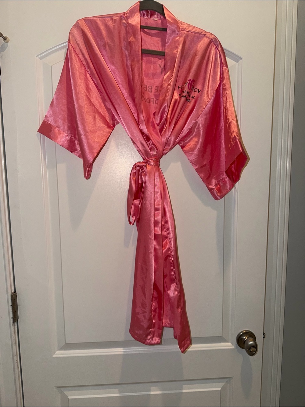 Foxy Lady Model Robe Satin Pink Robe Tie-Front Kimono - Unbranded